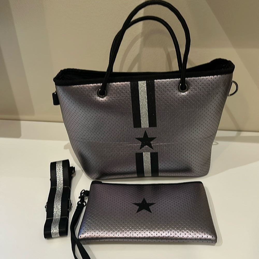 Haute Shore small silver Tote, with pouch and crossbody strap included